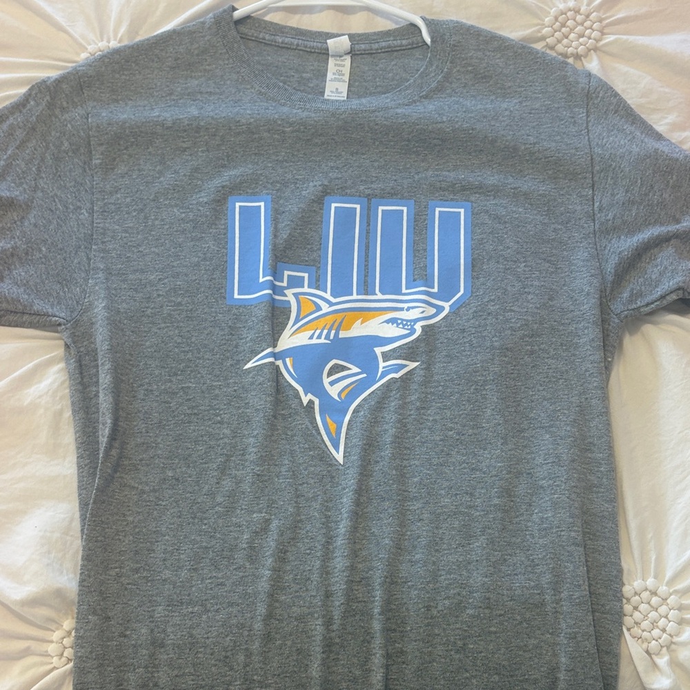 Jerzees Gray Short Sleeve Tee with Blue and Orange Graphic
